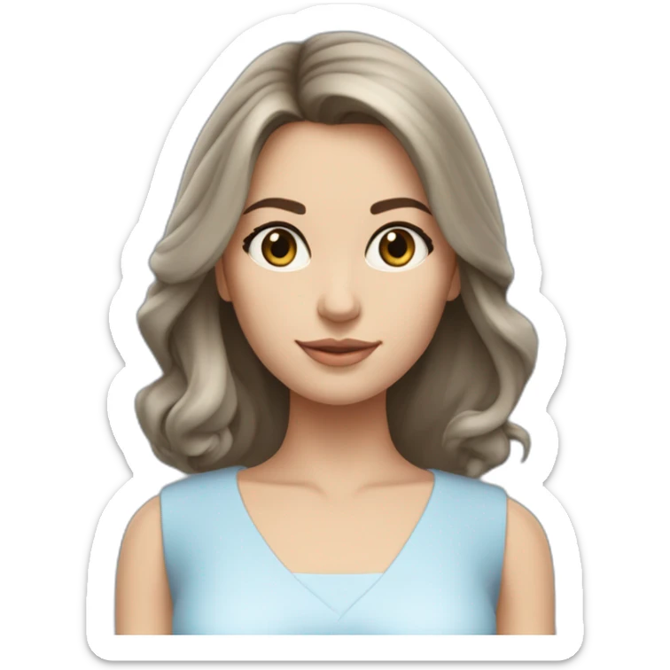 Sofia: slender body, white skin, brunette hair. Unique beauty and charisma, irresistible presence, full body, wearing a light blue midi dress sticker