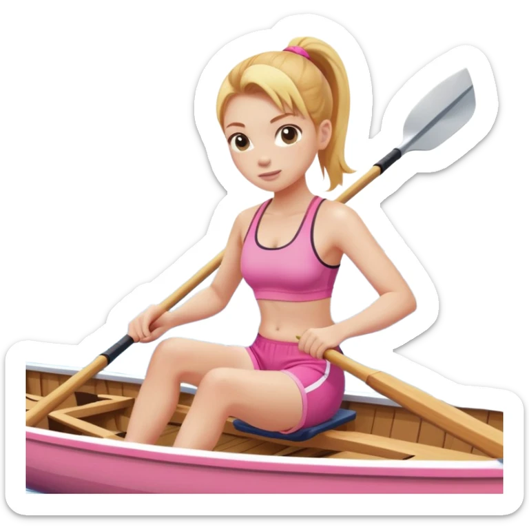 girl with a blonde-ginger high ponytail wearing a pink sports bra and pink shorts rowing a crew boat  sticker