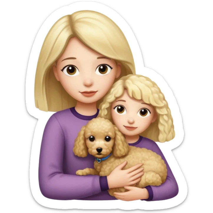 Ludo (ragazza mora capelli lisci) che abbraccia il suo cane (un barboncino biondo) sticker