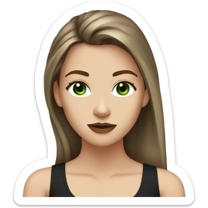 White girl with green eyes brown hair long lashes full lips and black tank top sticker