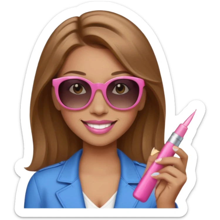 confident woman with light brown hair, light pink lipstick, lighter skin color, wearing sunglasses sticker