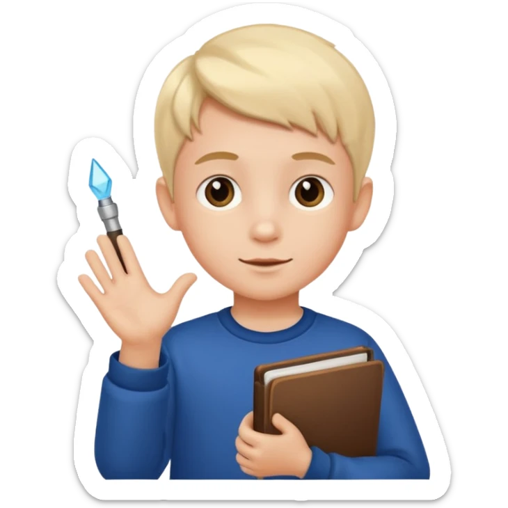 3D imoji of  The little boy who is a magic designer, he is a graphic designer, he should not be holding anything hand down sticker