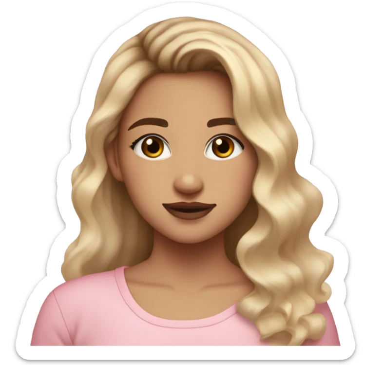 hispanic pretty girl with ombré light brown to blonde hair and light fair pale skin in pink shirt coquette aesthetic  sticker
