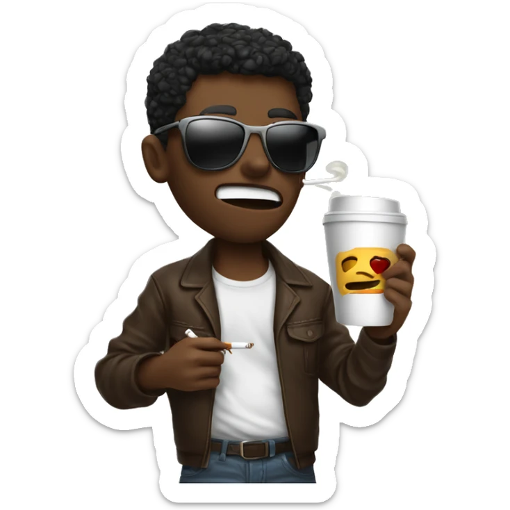  brutal boy in sunglasses holds a cup of coffee and has a cigarette in his mouth sticker
