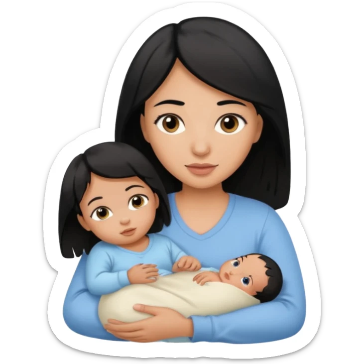 mom holding newborn baby girl with brown eyes tan skin and black hair and for the newborn baby, blue eyes newborn girl baby tan skin black hair sticker