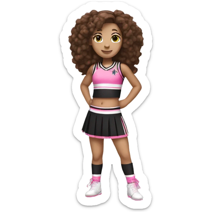 Cheerleader in black and pink kit white skin and brown hair full body with pompons  sticker