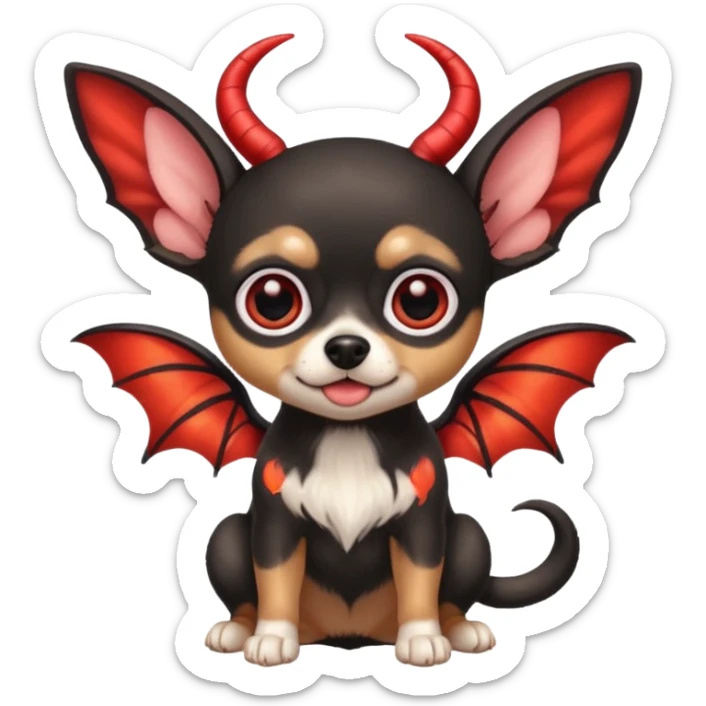 Black and tan chihuahua with fairy wings and devil horns and big eyes  sticker