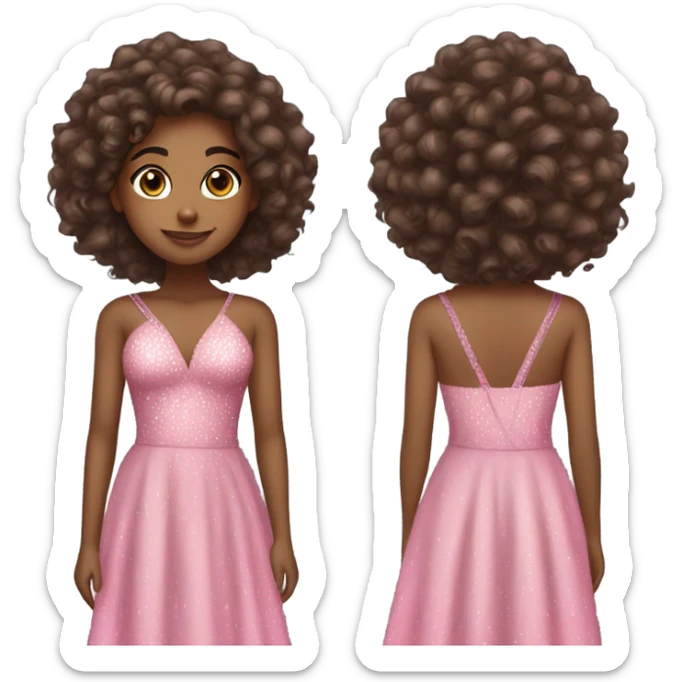 Brown girl with long curly hair in a pink sparkly dress sticker