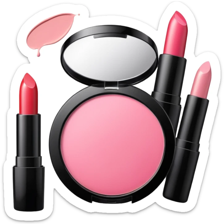 makeup products all together in one piece of png, lipstick, blush, powder, etc ALL PINK sticker