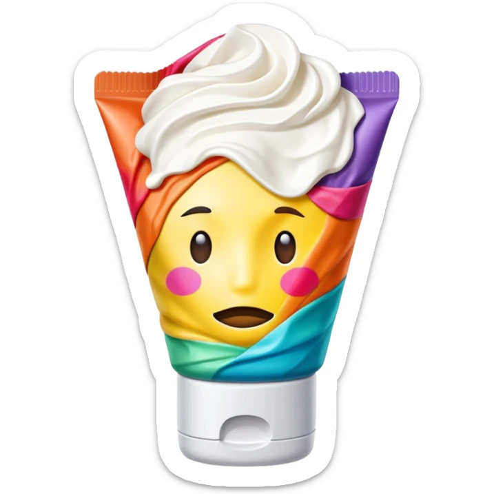 hand cream tube that is empty, crumpled, very wrinkled, cap on, no face, colorful and vibrant design, looks like a beauty product sticker