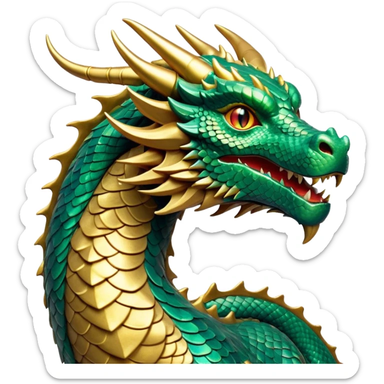 cinematic-noble-dragon-portrait-emoji,-poised-and-majestic,-with-a-sinuous,-elongated-body-covered-in-intricately-detailed,-shimmering-scales-in-hues-of-emerald-and-gold,-and-piercing,-fiery-eyes-that-reflect-ancient-wisdom; sticker