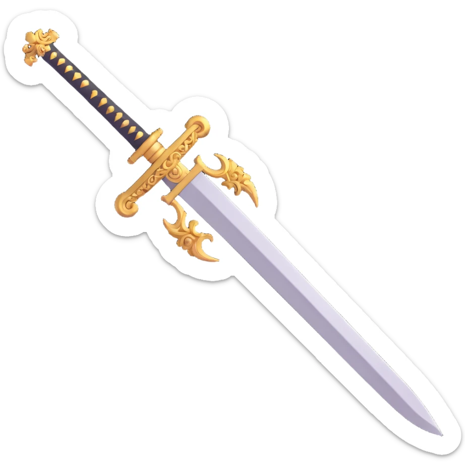 friendly, bold Zulfiqar sword emoji with bifurcated split blade and ornate hilt, easily recognizable, no text sticker