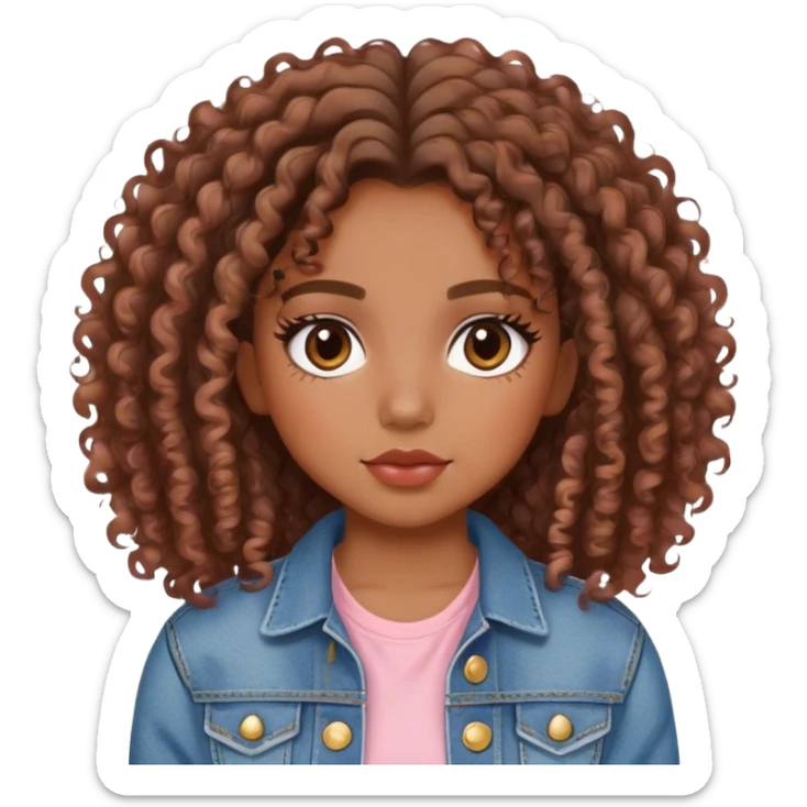 Fille ado aesthetic brune tysmé blush curly hair jean et top sticker