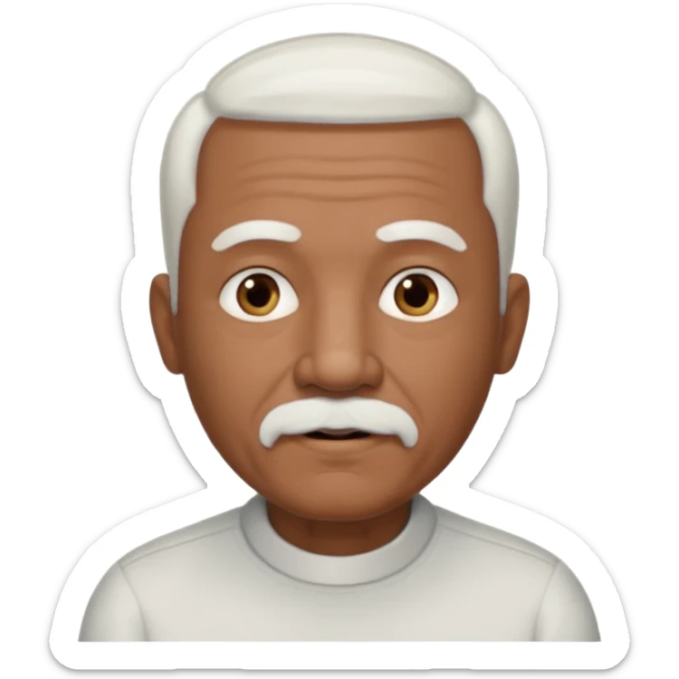 An elderly man emoji with medium-dark skin tone, short neatly trimmed white hair around the sides and back of his head, a bald top, and well-groomed facial hair — a small white mustache paired with a short rounded white goatee that frames his mouth. sticker