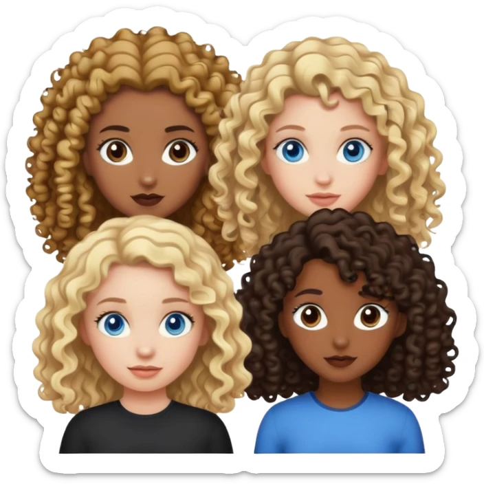 2 girls, one white girl with blonde curly hair and blue eyes and one mixed race girl with dark brown curly hair and very dark eyes. sticker