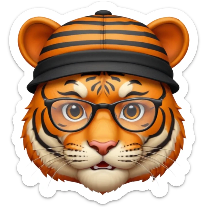 Un tigre enfadado con una mesa de dj . Lo quiero más profesional con unos audífonos y cara de astuto . Mejor con un sobrero y sin audífonos y con unas gafas  sticker