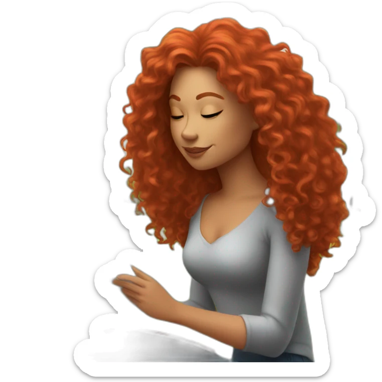 woman with curly red hair reading a book with a glass of wine in a park sticker