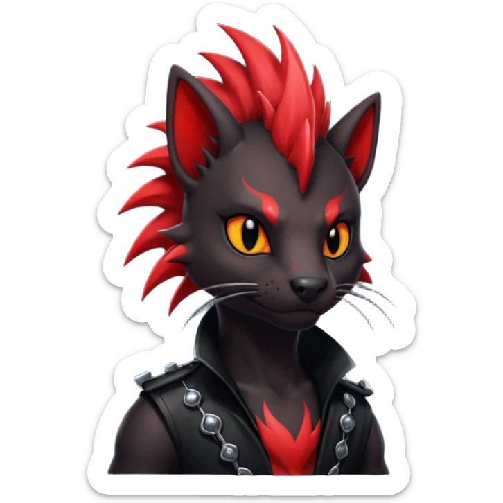 Shiny cool badass Fiery gothic evil black and red salandit-Liten-torracat with a red Mohawk  sticker