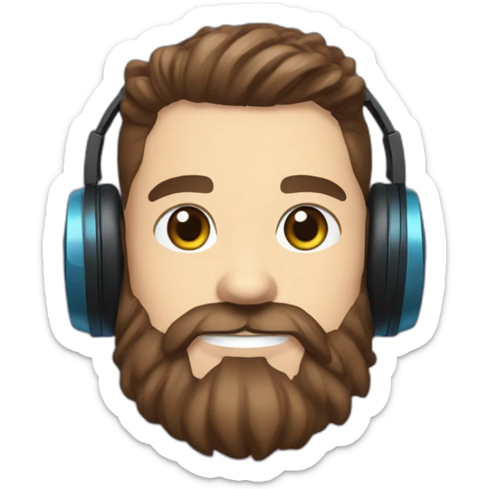 twitch emote husband with brown hair fade haircut and a full beard with blue eyes wearing gaming headset sticker