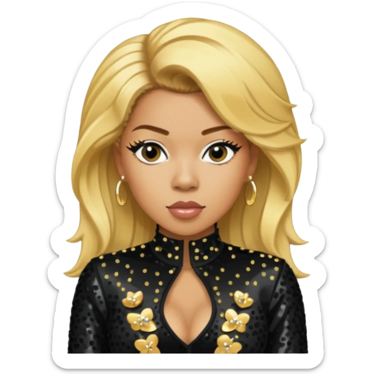 Keyshia Cole with golden blonde hair, black sequin outfit sticker