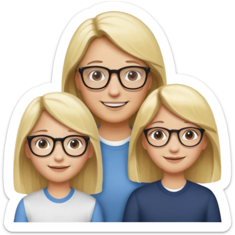 je voudrai un emoji d'une fille aux cheveux longs et blonds avec des lunettes avec son papa chatain et sa maman blonde sticker