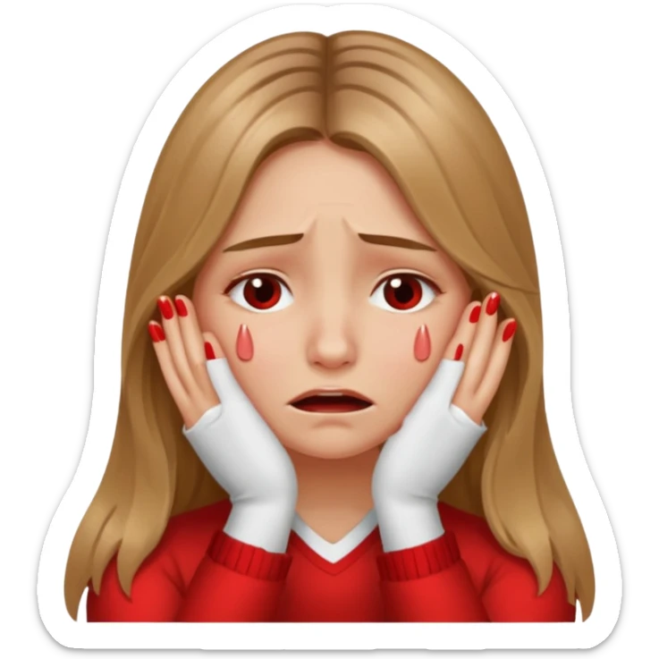 long Bronde hair girl crying with hands covering face sticker