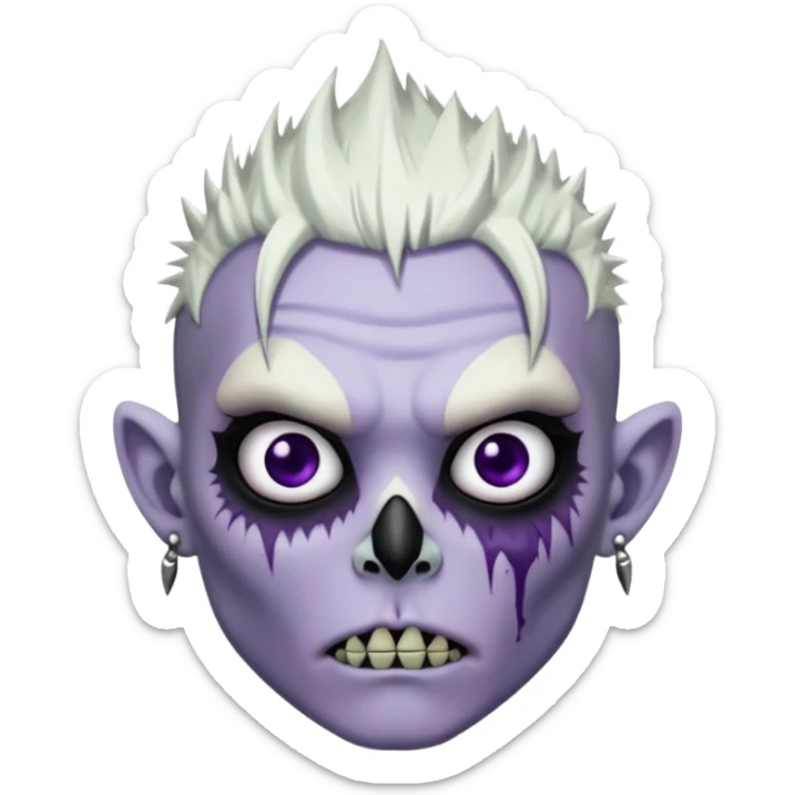 Purple pale skinned zombie boy skin so with white spiky hair. Nose and ear piercings. Emo. sticker