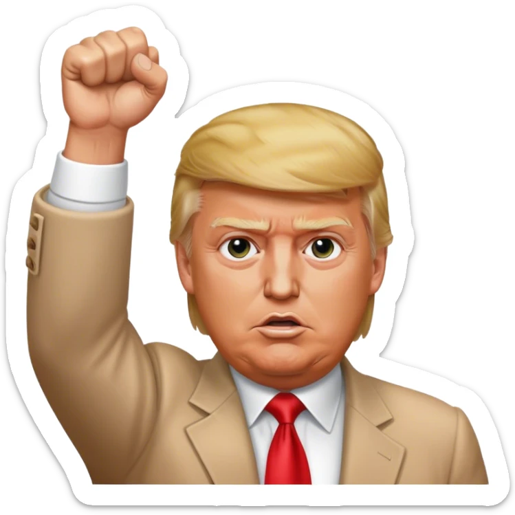 donald trump's fist held high in the air with fully extended arm after assassination attempt sticker