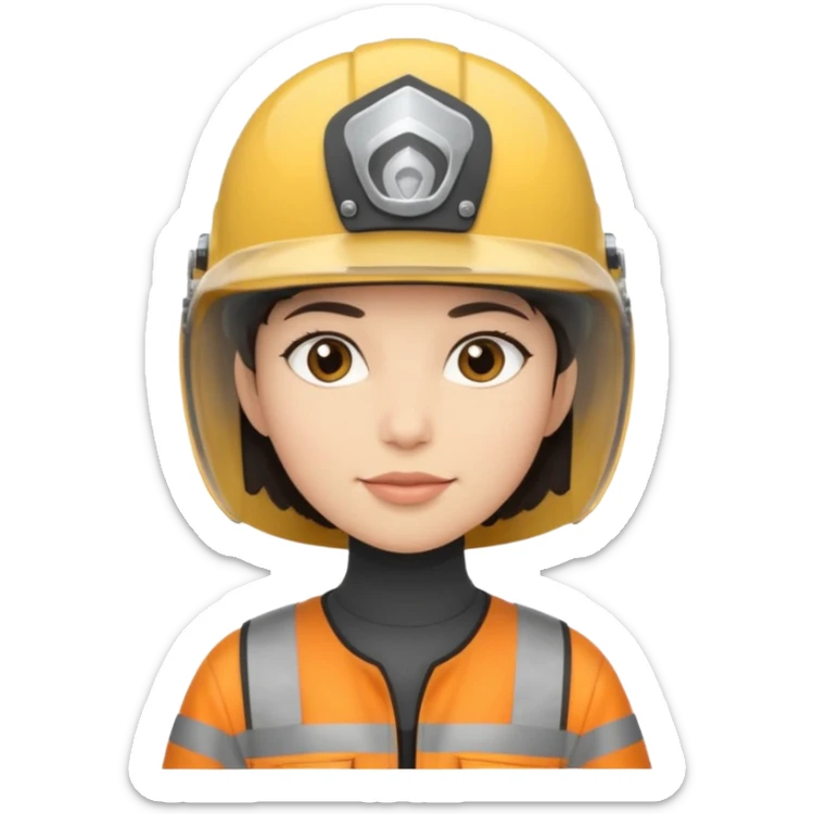 A light-skinned person with short dark hair, wearing a helmet and an oval face with a neutral look. sticker