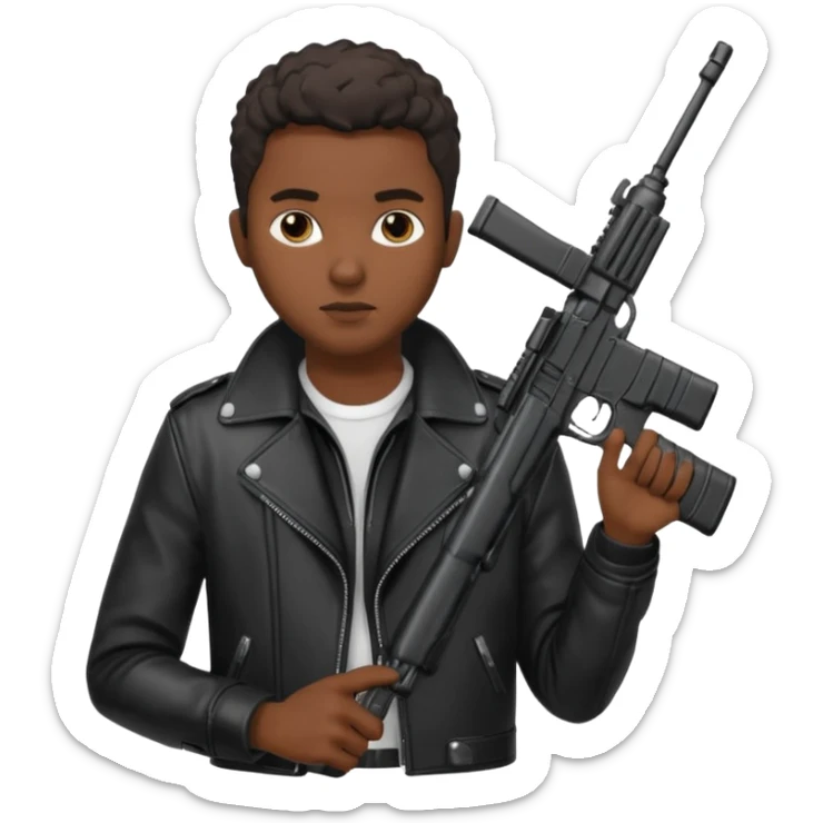 Fais moi un jeune afro américain qui ressemble a un gangster qui tient une AR15 sticker