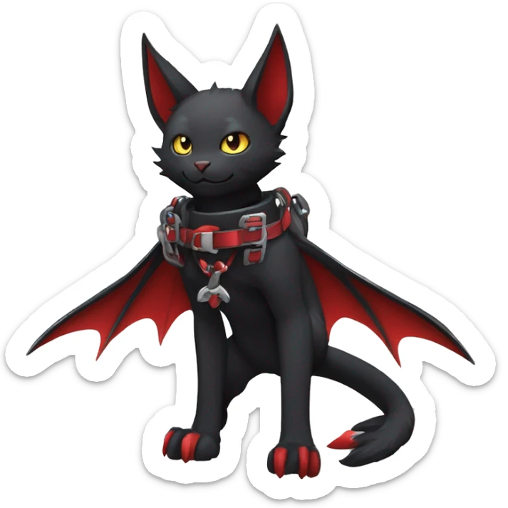 cool edgy black punk red ethereal fantasy nargacuga-bat-cat-Fakemon collar harness full body sticker