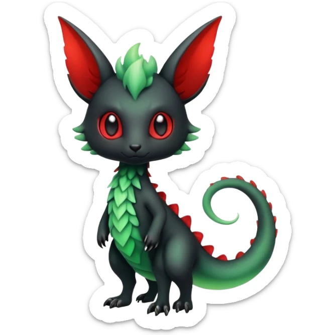 Kawaii Cute Edgy Black Green Red ethereal Fionbri-Vernid-Trico-animal-creature full body sticker