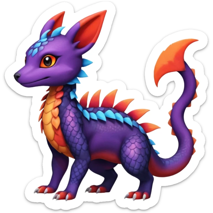 Cute Exotic Colorful Guilmon-Salandit-Umbreon-Quilava-Fakémon-hybrid-creature (full body)  sticker
