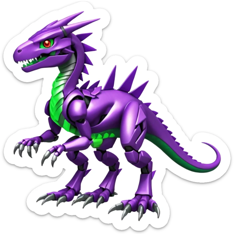 Cool Edgy Purple Green Digimon-Fakemon-Guilmon-Velociraptor-Dragon-Mecha full body sticker