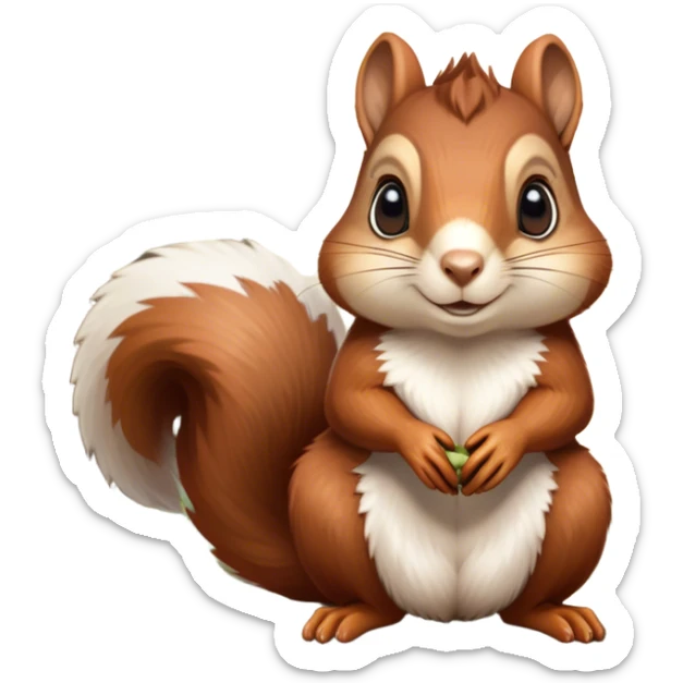 Cinematic Noble Squirrel Portrait Emoji, Poised and regal, with a nimble, agile build and a lush, well-groomed Fur of rich auburn and cream, deep-set soulful bright eyes, Simplified yet sharp and sophisticated features, highly detailed, glowing with a soft, dignified glow, high shine, intelligent and spry, stylized with an air of woodland charm, focused and attentive, soft glowing outline, capturing the essence of a watchful and confident rodent, so majestic it feels as though it could scamper out of the screen with effortless authority! sticker