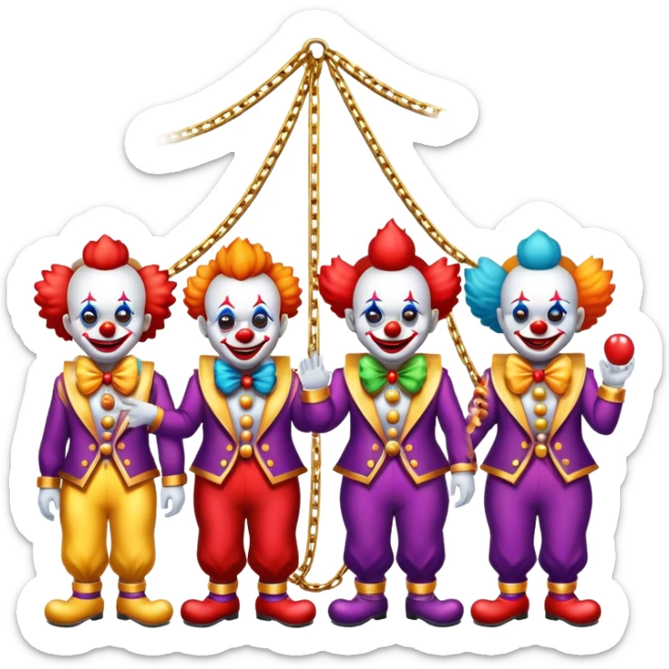 Vip zone full of playing clowns with golden chain on the neck. full height  sticker