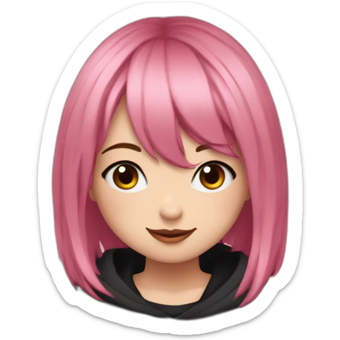 Full body Front view curvy emo girl pink hair sits on the floor straight view hands up black skirt полосатые рваные чулки sticker