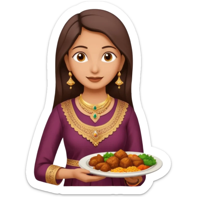 make an indian mom holding a plate of dinner wearing a salwar kameez  sticker