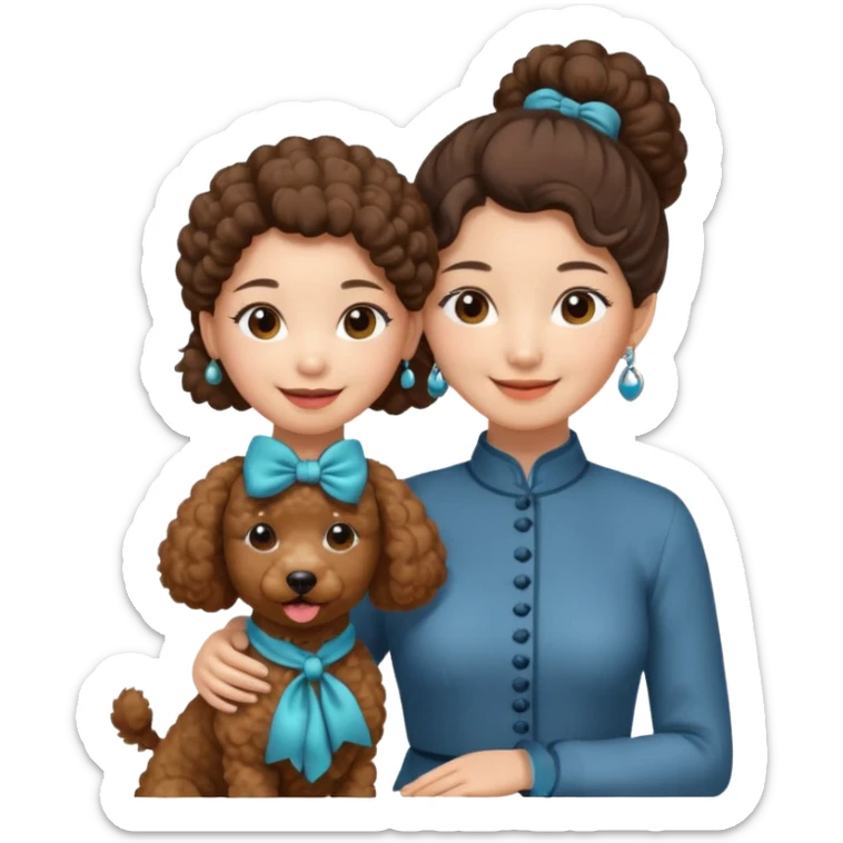 Brown poodle with Asia girl tie up hair say thank you sticker