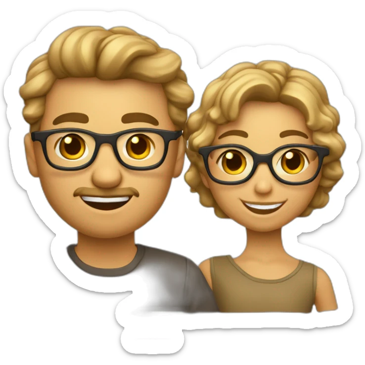 Familia de hombre pelo marrón y mujer rubia pelo rizado con lentes y gemelos de 8 años Niño pelo liso marrón claro y niña pelo marron oscuro sticker