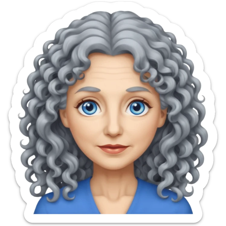  50 years olde woman with grey long curly hair and bleu eyes sticker