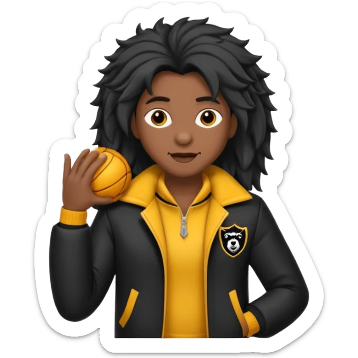 Garoto fofo de cabelo preto comprido usando uma jaqueta preta ao lado de um lobo  sticker