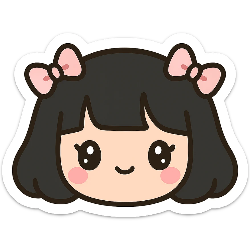 girl with black chanel haircut, pink bows, cute and coquette style sticker