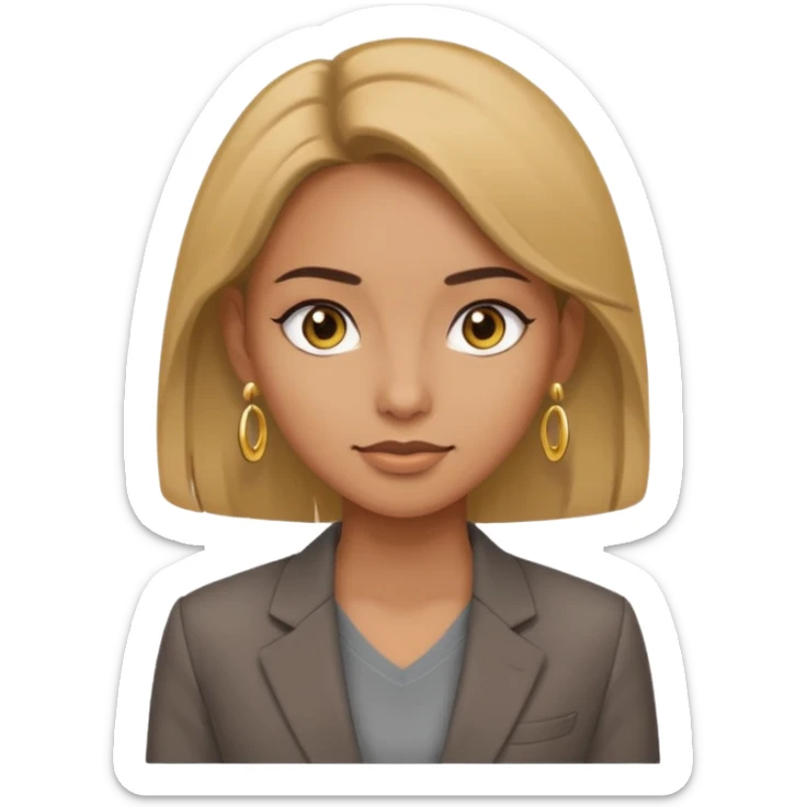 Girl with brown suit and grey t-shirt inside, luxury, gold earing sticker