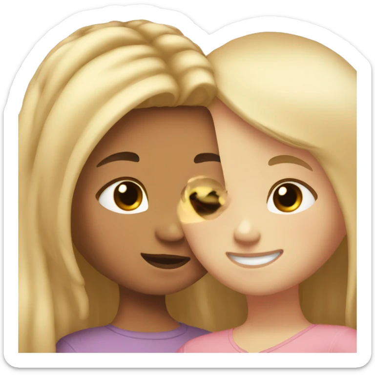 A girl with light skin and blonde hair hugging a girl with brown hair and light skin sticker