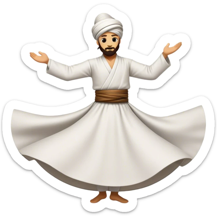 Cinematic Realistic Whirling Dervish Pop Culture Emoji, showcasing a mystical portrayal of traditional Sufi dance rendered with fluid textures and dynamic, spiritual lighting. sticker