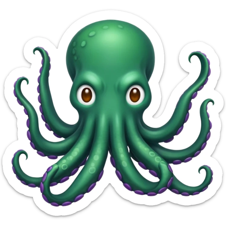 crea un emoji di un kraken cattivo verde con sfumature viola sticker