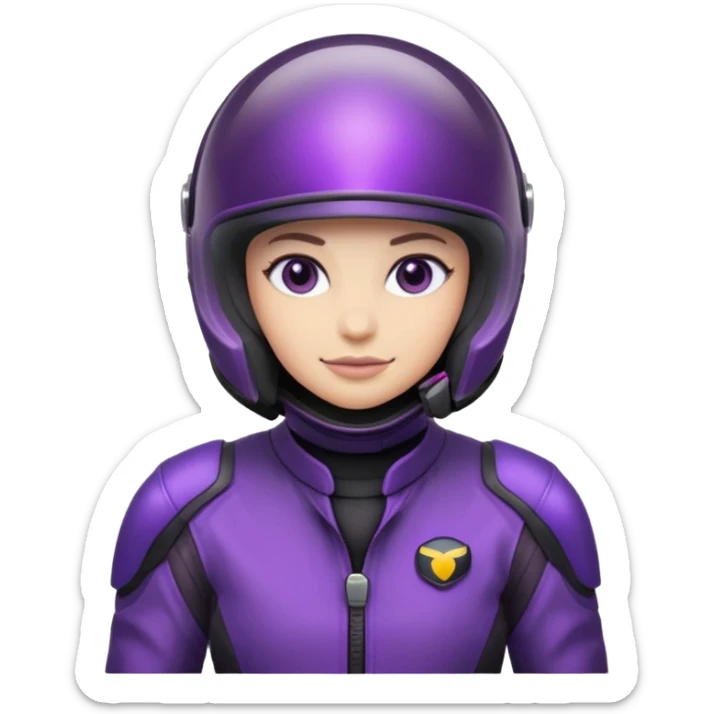 Créer un emoji avec une moto mt07 sport noir mate / violet iridescent très foncé. Avec une pilote dessus visière violet sombre faceless, bulle de la moto violet. Avec fond arrière violet, tenue complète casque inclus violet  sticker