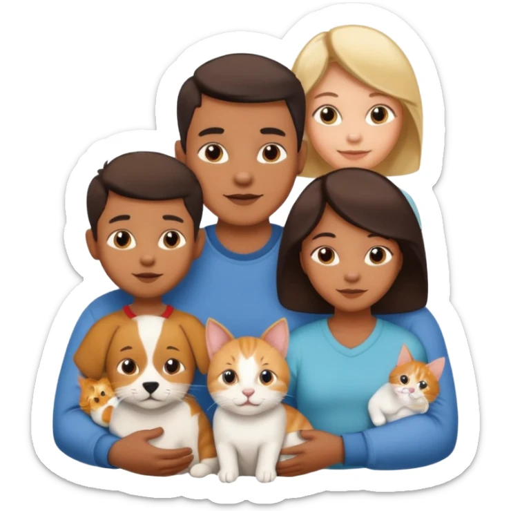 Un bebé Un niño de 10 años y papá y mamá tambien un gato y un perro todos son parte de la familia sticker