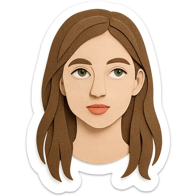 portrait of a 17-year-old girl with green eyes, light skin, and long brown hair sticker